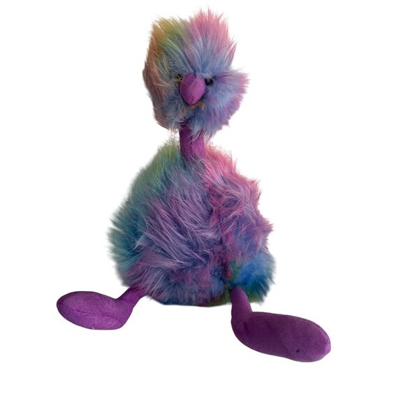 12" Jellycat Rainbow Pompom Ostrich Plush Fuzzy Bird Stuffed Plush - Picture 1 of 5